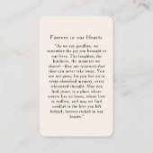 "In loving Memory" Elegant  Beige Photo Prayer  Visitekaartje (Achterkant)