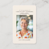 "In loving Memory" Elegant  Beige Photo Prayer  Visitekaartje (Voorkant)