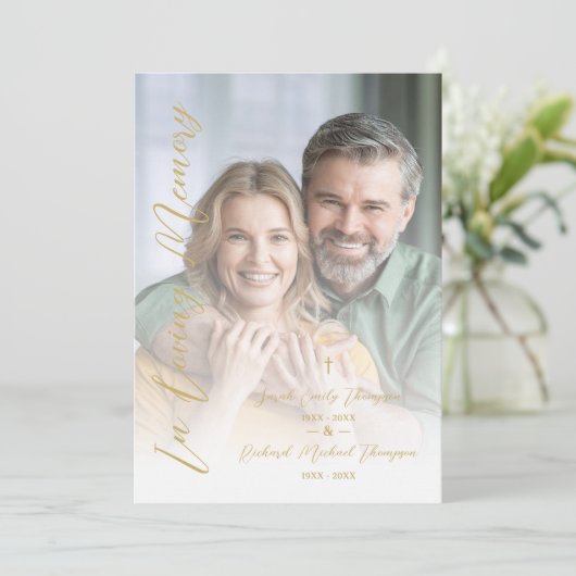 In Loving Memory Elegant Custom Couple's Funeral Kaart (Staand voorkant)