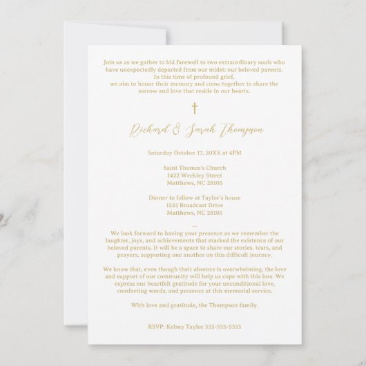 In Loving Memory Elegant Custom Couple's Funeral Kaart (Achterkant)