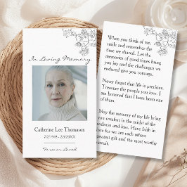 In Loving Memory Elegant Floral Photo Prayer Card Visitekaartje