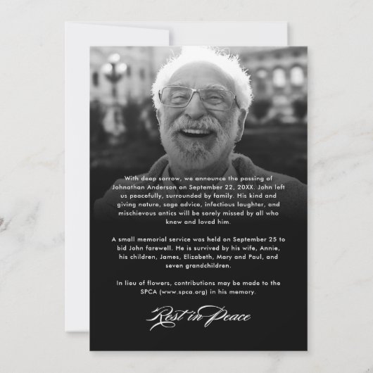 In Loving Memory Elegant Script 2-foto dood Aankondiging (Achterkant)