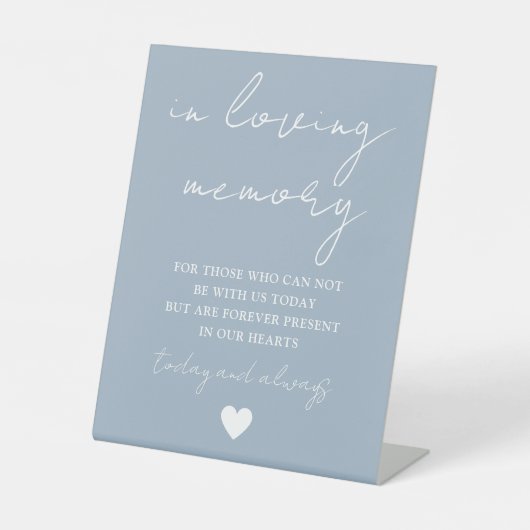 In Loving Memory Elegant Script Dusty Blue Reclamebord Met Voetstuk (Voorkant)