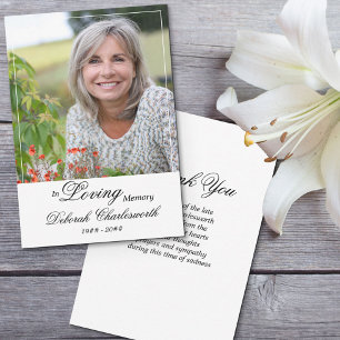 In Loving Memory Elegant Script Funeral Photo Bedankkaart