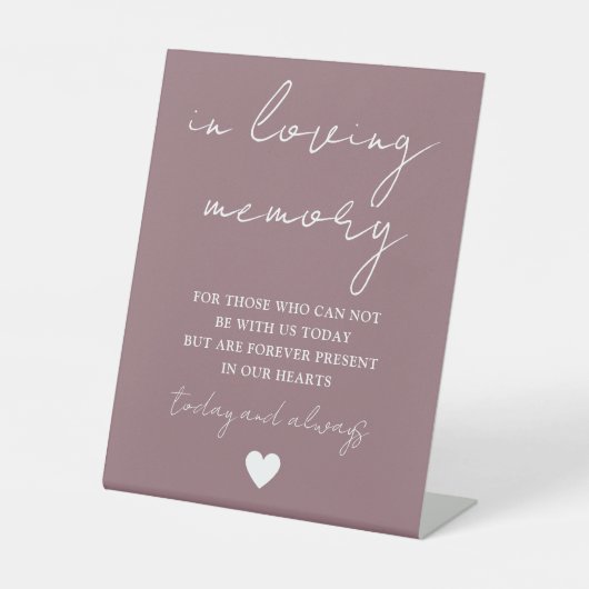 In Loving Memory Elegant Script Mauve Reclamebord Met Voetstuk (Voorkant)