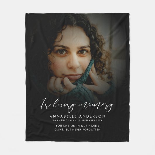In Loving Memory Elegant Script Memorial Foto Fleece Deken (Voorkant)