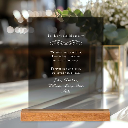 "In Loving Memory" Elegant Wedding Memorial  Acryl Bord