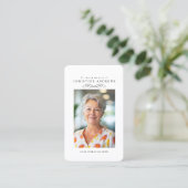 "In loving Memory" Elegant White Photo Prayer  Visitekaartje (Staand voorkant)