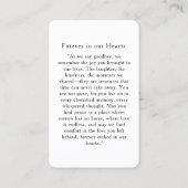 "In loving Memory" Elegant White Photo Prayer  Visitekaartje (Achterkant)