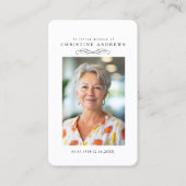 "In loving Memory" Elegant White Photo Prayer  Visitekaartje (Voorkant)