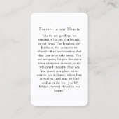 "In loving Memory" Elegant White Photo Prayer  Visitekaartje (Achterkant)