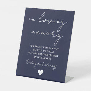 In Loving Memory Elegante Schrift Navyblauw Reclamebord Met Voetstuk