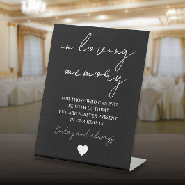 In Loving Memory Elegante Script Zwart en Wit Reclamebord Met Voetstuk