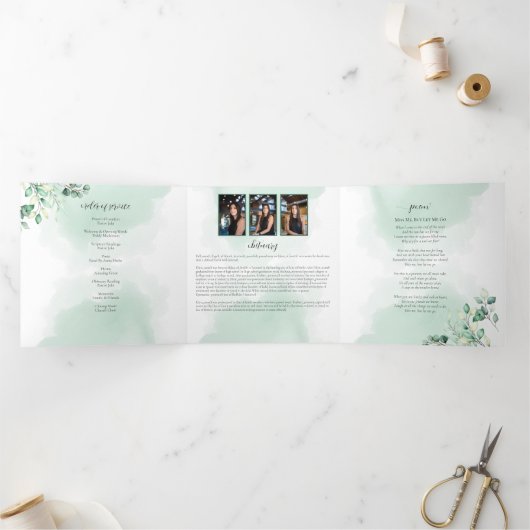 In Loving Memory Eucalyptus groen diensten Drieluik Kaart (Binnen)