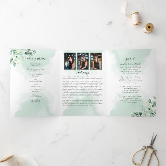 In Loving Memory Eucalyptus groen diensten Drieluik Programma (Binnen)