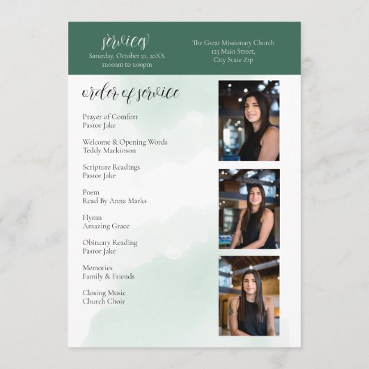 In Loving Memory Eucalyptus groen diensten Programmakaart (Achterkant)