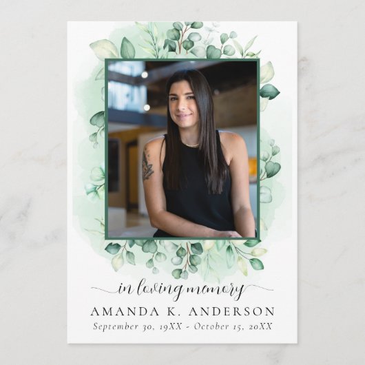In Loving Memory Eucalyptus groen overlijdensberic Programmakaart (Voorkant)