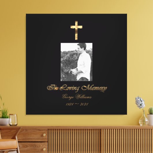 In Loving Memory Faux Gold Cross Foto toevoegen Canvas Afdruk (Insitu (Woonkamer))