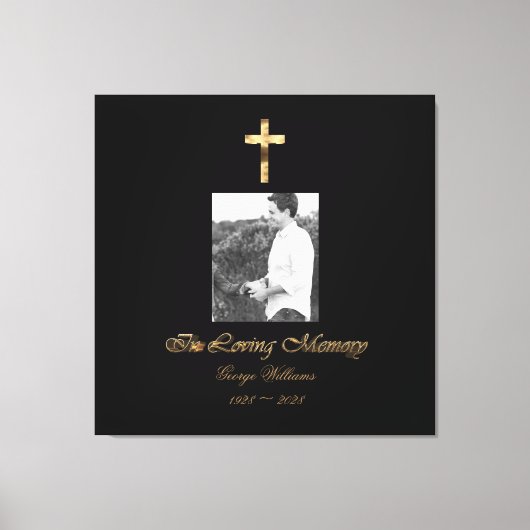 In Loving Memory Faux Gold Cross Foto toevoegen Canvas Afdruk (Voorkant)