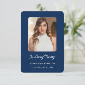 In Loving Memory Foto Begrafenis Blauw Gebed Kaart (Staand voorkant)