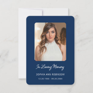 In Loving Memory Foto Begrafenis Blauw Gebed Kaart