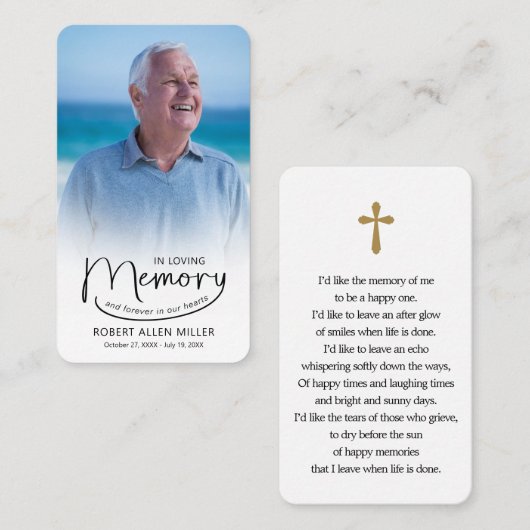 In Loving Memory Foto Bladwijzer Gebed Kaart Visitekaartje (Voorkant / Achterkant)
