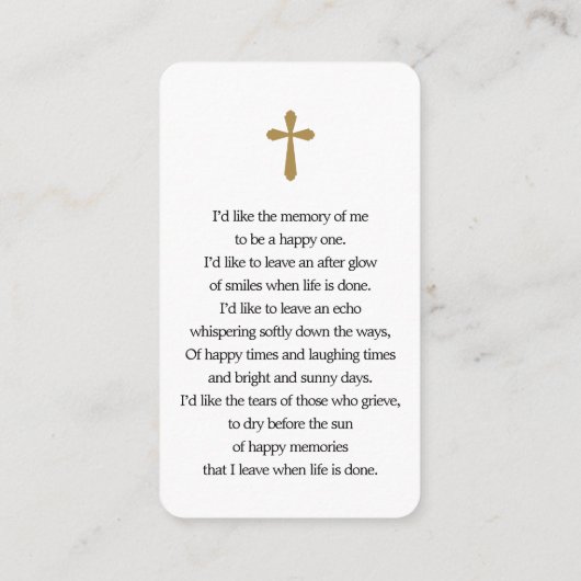 In Loving Memory Foto Bladwijzer Gebed Kaart Visitekaartje (Achterkant)