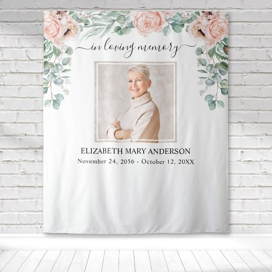 In Loving Memory Foto Blush Pink Pioen Memorial Wandkleed