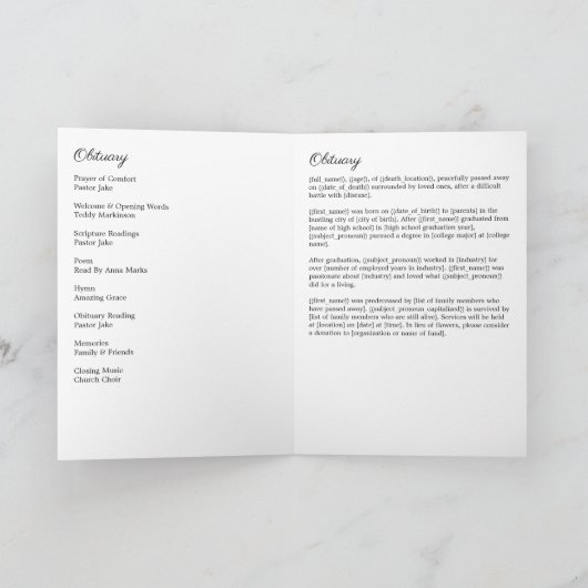 In Loving Memory Foto Eenvoudige Begrafenisservice Programma (Binnen)