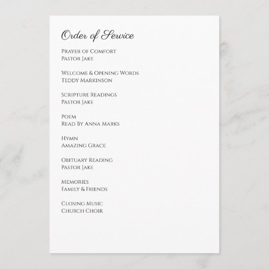 In Loving Memory Foto Eenvoudige Begrafenisservice Programmakaart (Achterkant)