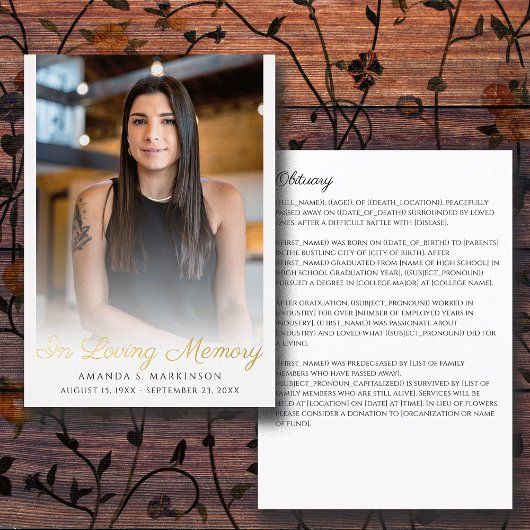 In Loving Memory Foto Eenvoudige Overlijdensbegraf Folie Uitnodiging