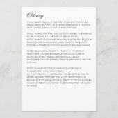 In Loving Memory Foto Eenvoudige Overlijdensbegraf Programmakaart (Achterkant)