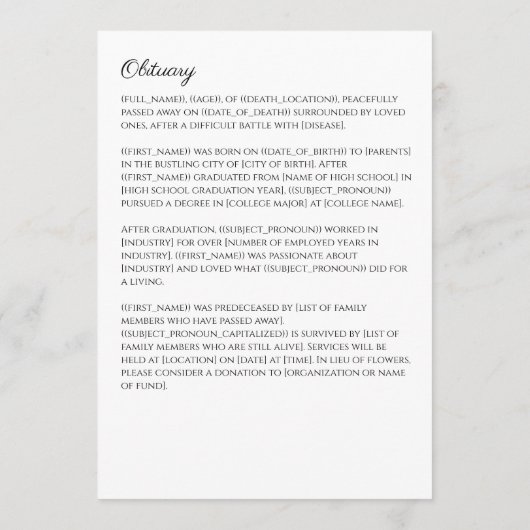 In Loving Memory Foto Eenvoudige Overlijdensbegraf Programmakaart (Achterkant)