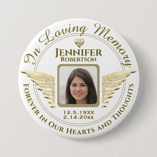 In Loving Memory Foto Goud en Wit Ronde Button 7,6 Cm