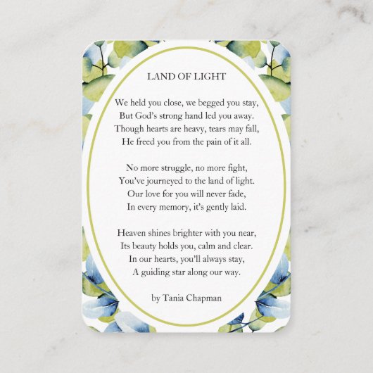 In Loving Memory Foto Memorial Wallet Kaart (Achterkant)