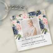 In Loving Memory Foto Navy Pink Floral Memorial Sleutelhanger