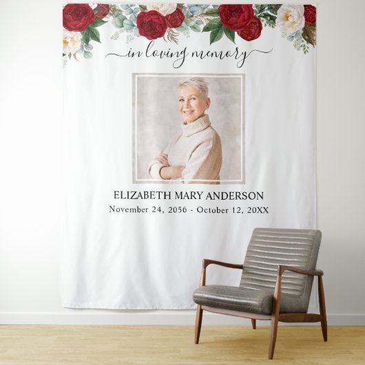 In Loving Memory Foto Rood Wit Rozen Memorial Wandkleed (In situ)