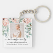 In Loving Memory Foto Roze Pioen Bloemenmonument Sleutelhanger (Achterkant)