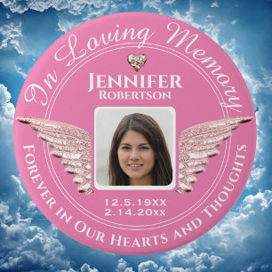 In Loving Memory Foto Roze Ronde Button 7,6 Cm