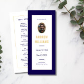 In Loving Memory Funeral Fotoprogramma Navy Gold Kaart