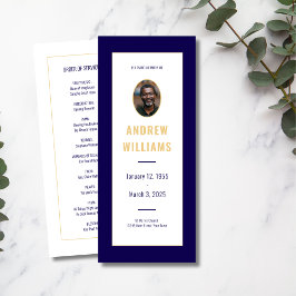 In Loving Memory Funeral Fotoprogramma Navy Gold Kaart