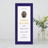 In Loving Memory Funeral Fotoprogramma Navy Gold Kaart (Staand voorkant)