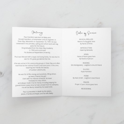 In Loving Memory Funeral Programma Orde van Servic (Binnen)