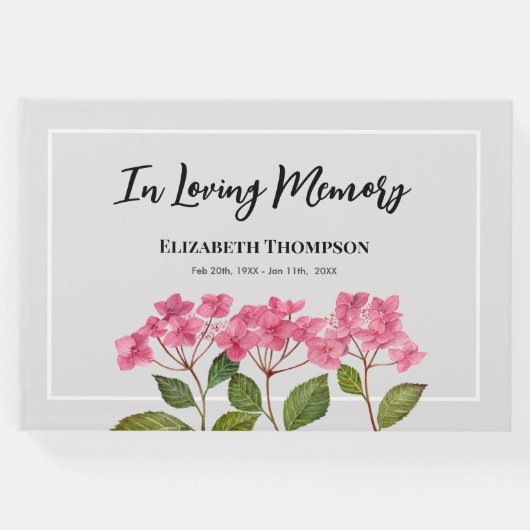 In Loving Memory Funeral Waterverf Hydrangea Gastenboek (Voorkant)