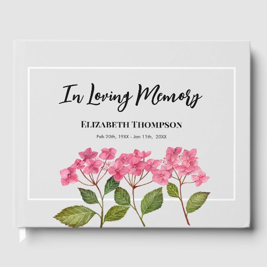 In Loving Memory Funeral Waterverf Hydrangea Gastenboek (Voorkant)