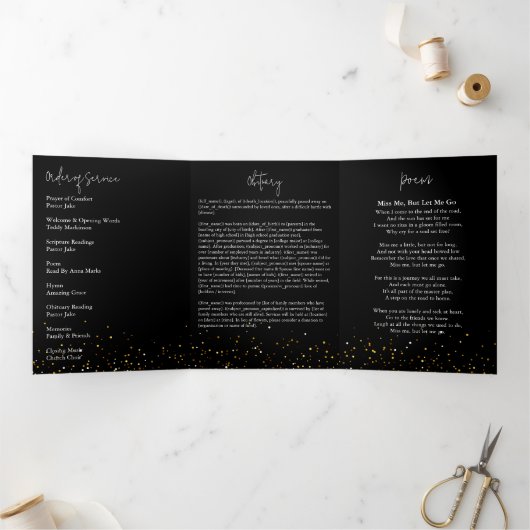 In Loving Memory Goud Lijst Zwart Drieluik Programma (Binnen)