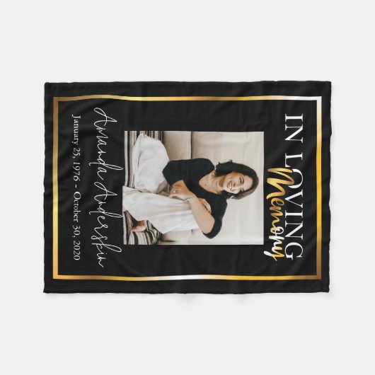 In Loving Memory Gouden begrafenisfoto Fleece Deken (Voorkant (Horizontaal))