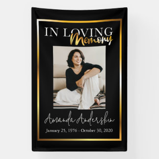 In Loving Memory Gouden begrafenisfoto Spandoek