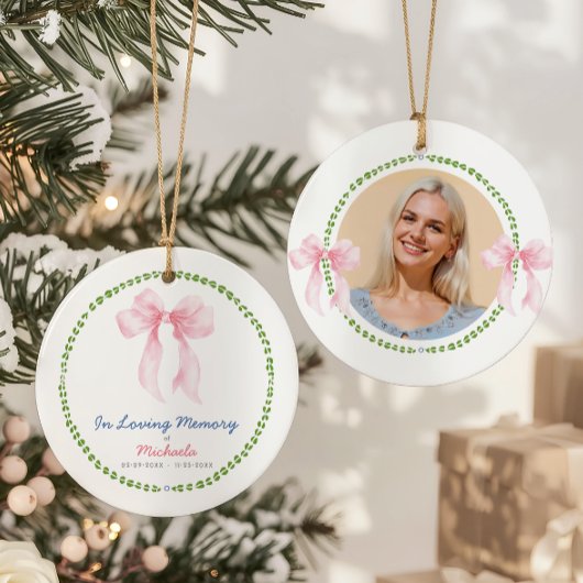 In Loving Memory Grandmillenial Bows Photo Keramisch Ornament