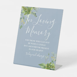 In Loving Memory Greenery Dusty Blue Wedding Reclamebord Met Voetstuk